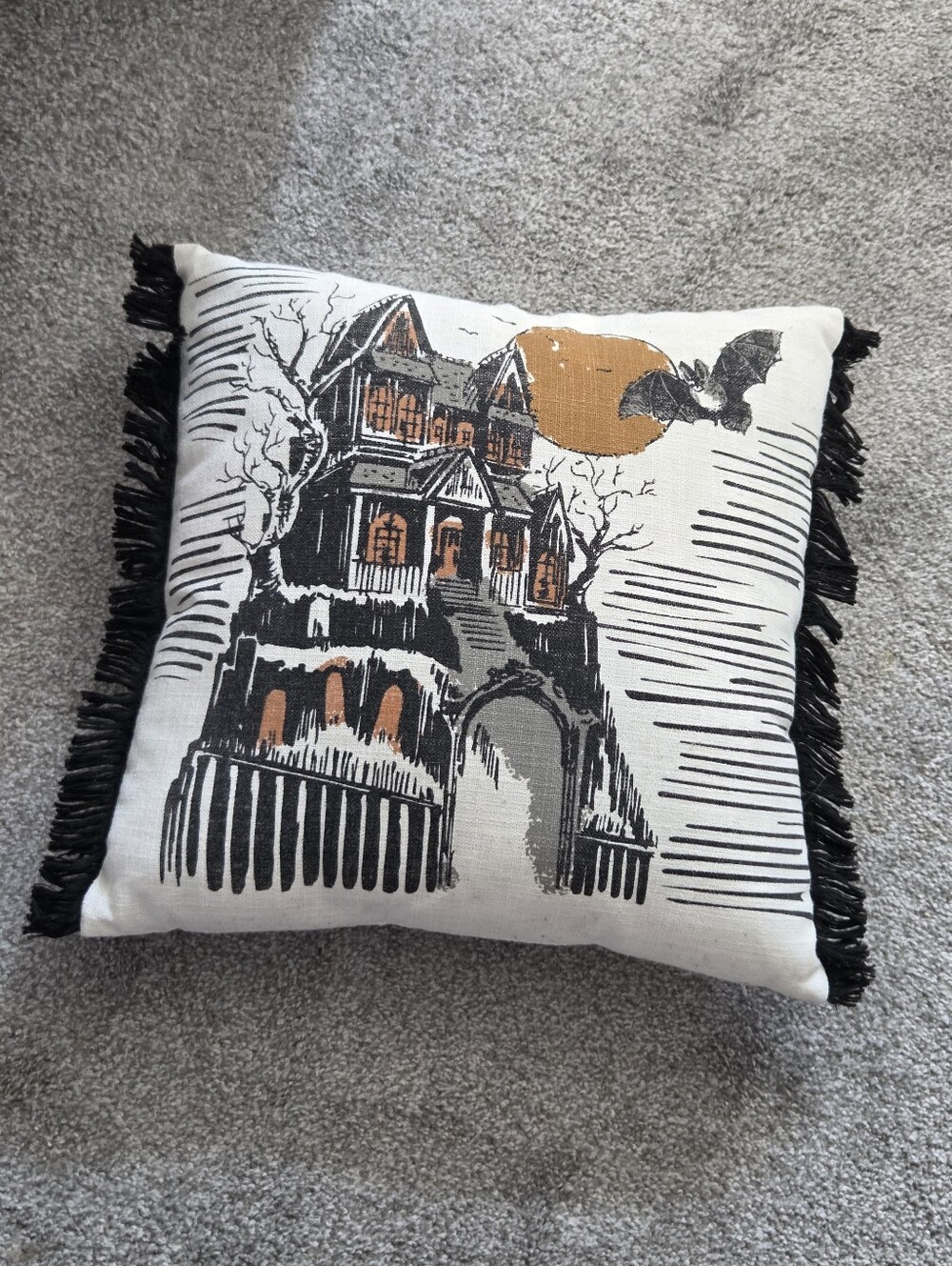 Haunted House Decorative Throw Pillow - Black & Orange